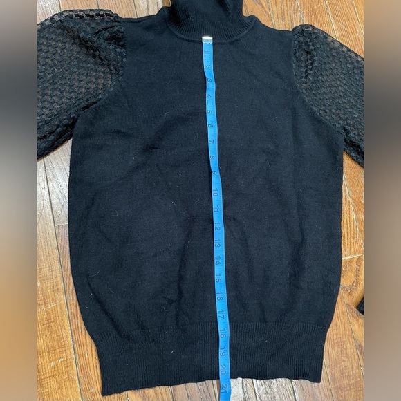 Marled Black Turtleneck Sweater with Sheer Sleeves - Picture 5 of 10